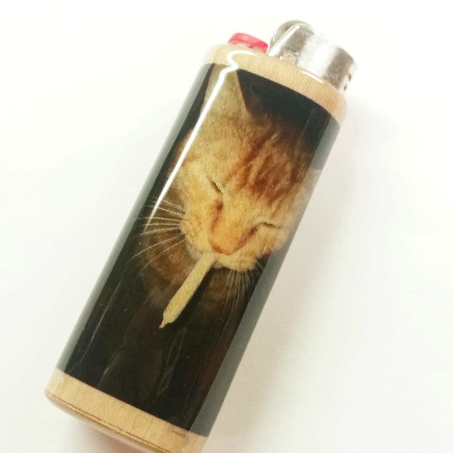 Funny Stoner Cat Smoking Joint Fits Bic Lighters Case Holder Sleeve Cover