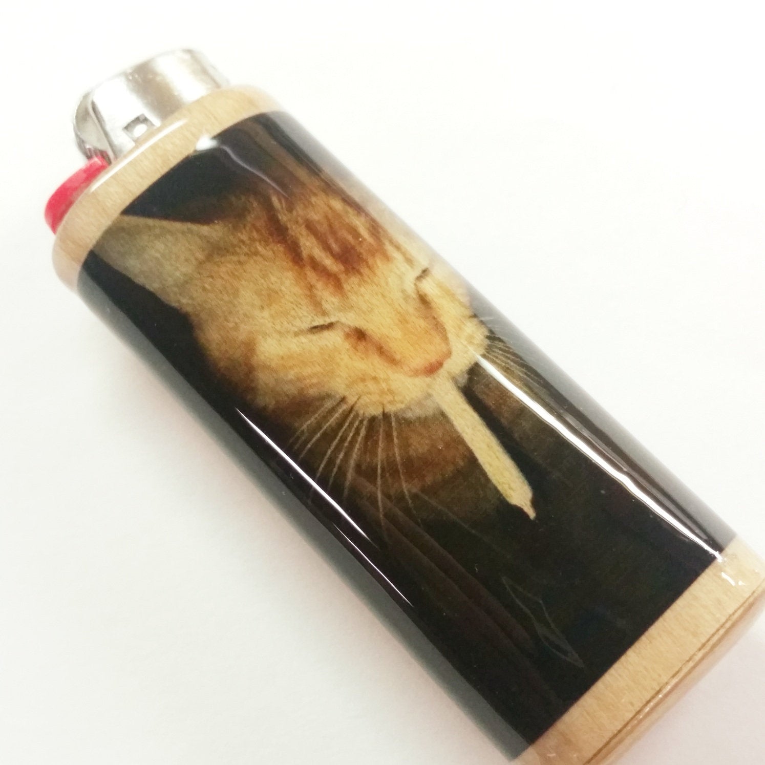 Funny Stoner Cat Smoking Joint Fits Bic Lighters Case Holder Sleeve Cover