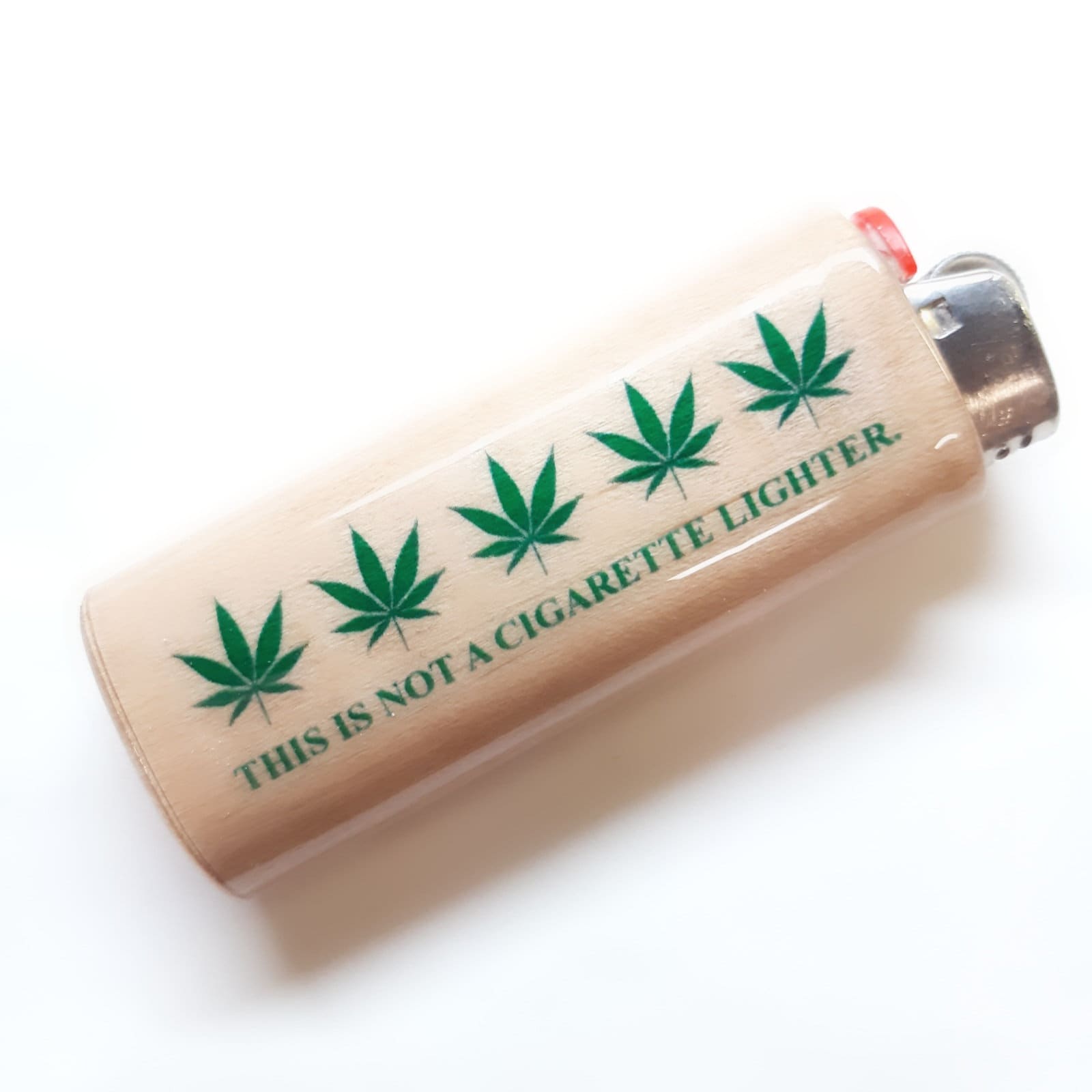 Pot Leaf Designed This Is Not a Cigarette Lighter Fits Bic Lighters Wood Holder Cover Sleeve Case