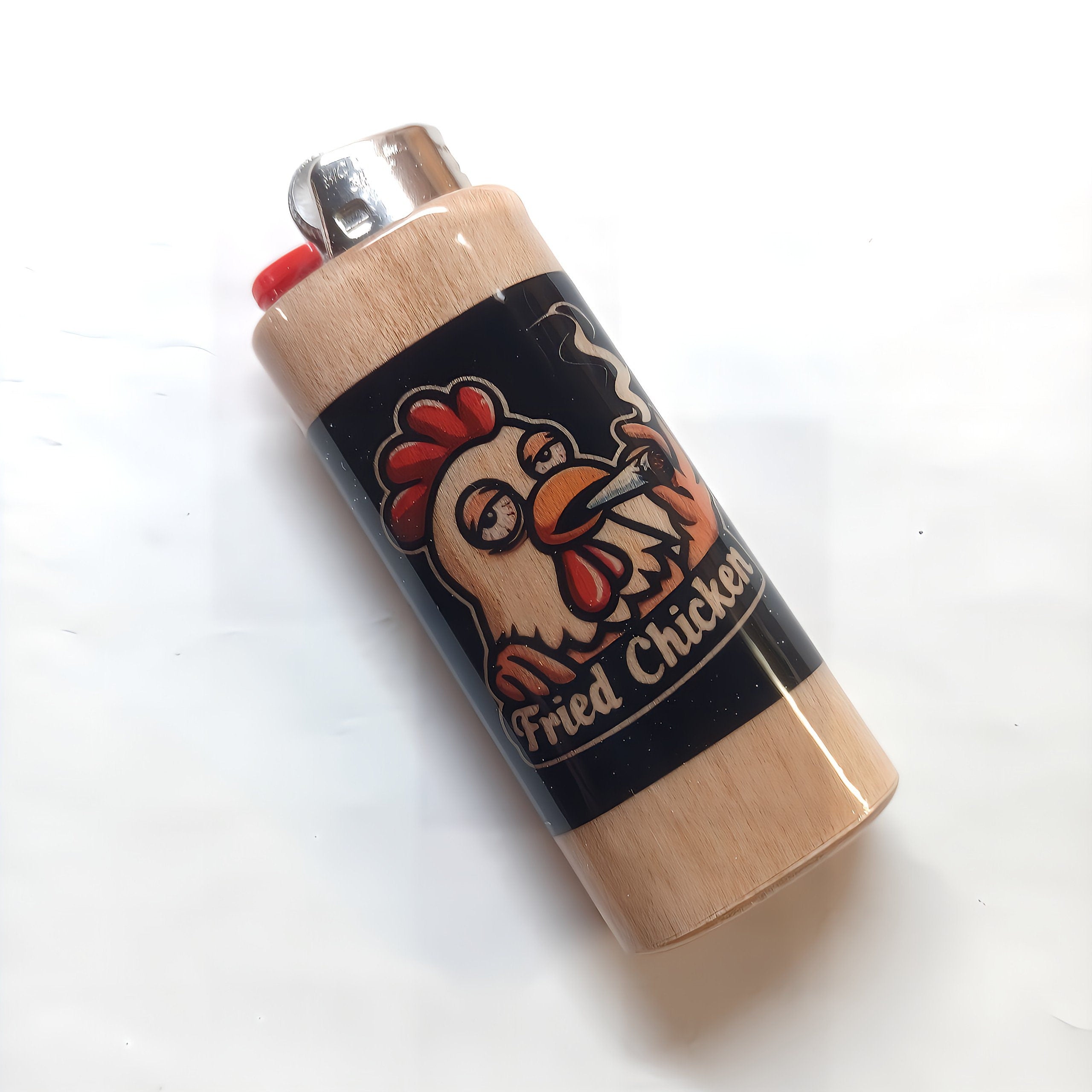 Fried Chicken Smoking Joint Fits Bic Lighters Wood Holder Cover Sleeve Case
