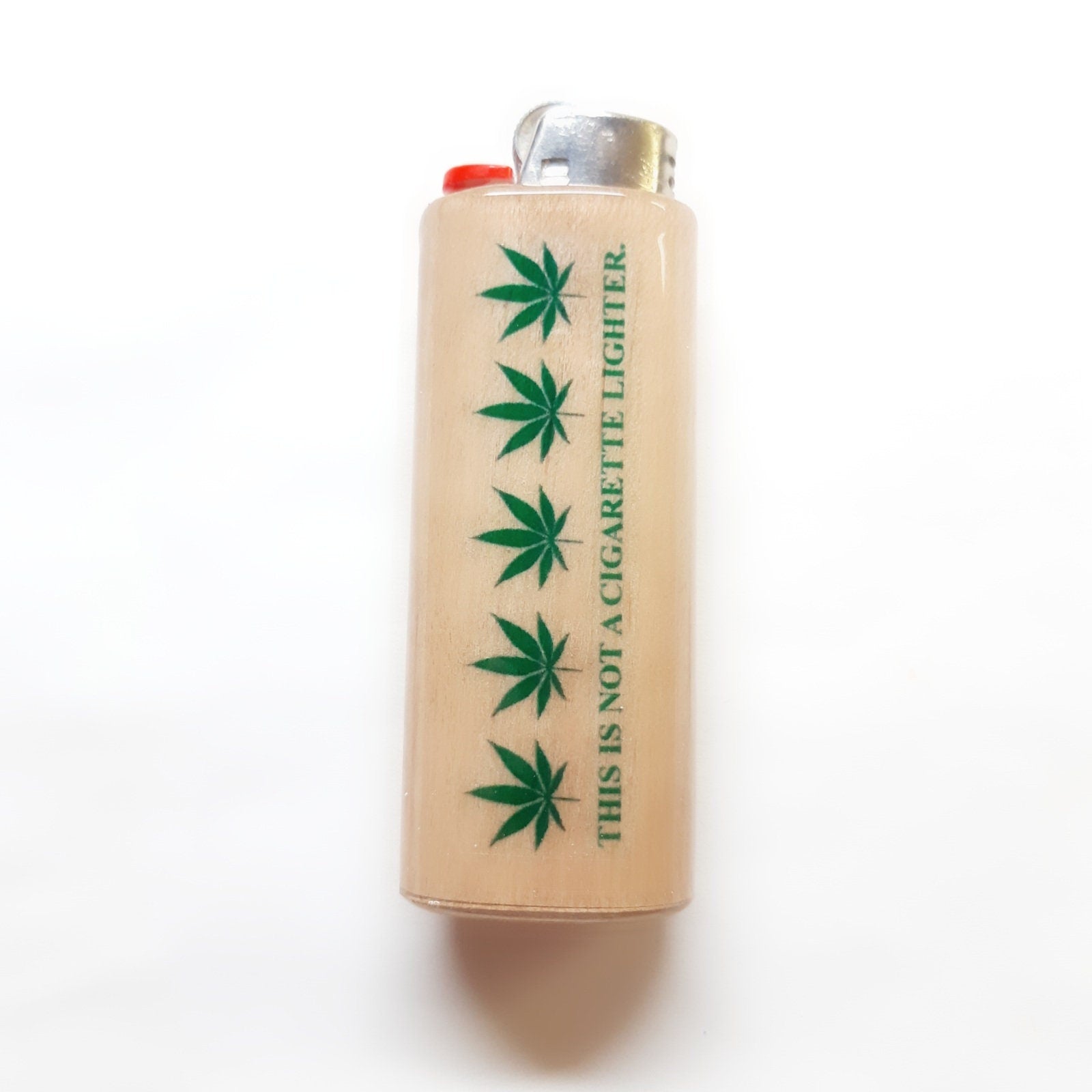 Pot Leaf Designed This Is Not a Cigarette Lighter Fits Bic Lighters Wood Holder Cover Sleeve Case