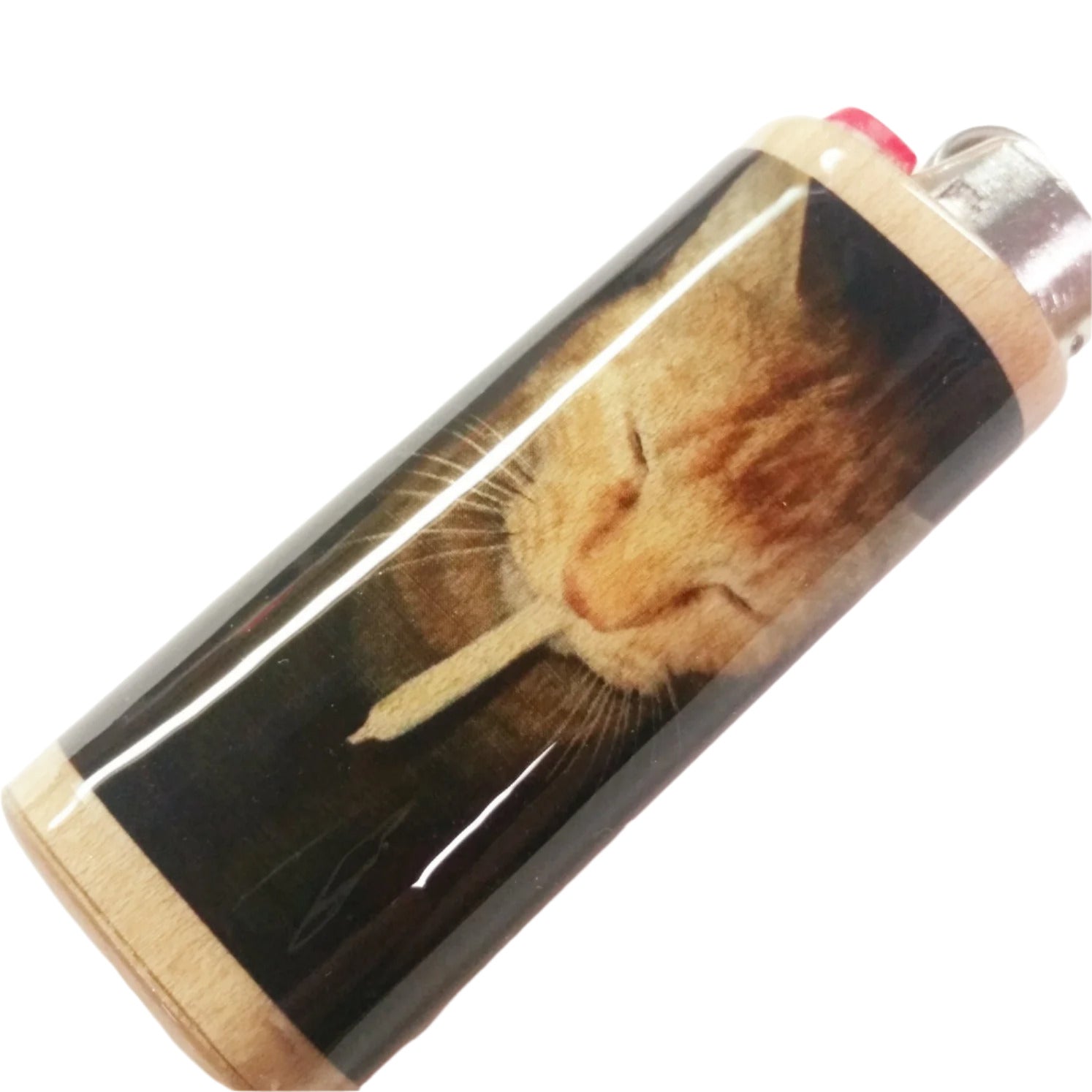 Funny Stoner Cat Smoking Joint Fits Bic Lighters Case Holder Sleeve Cover