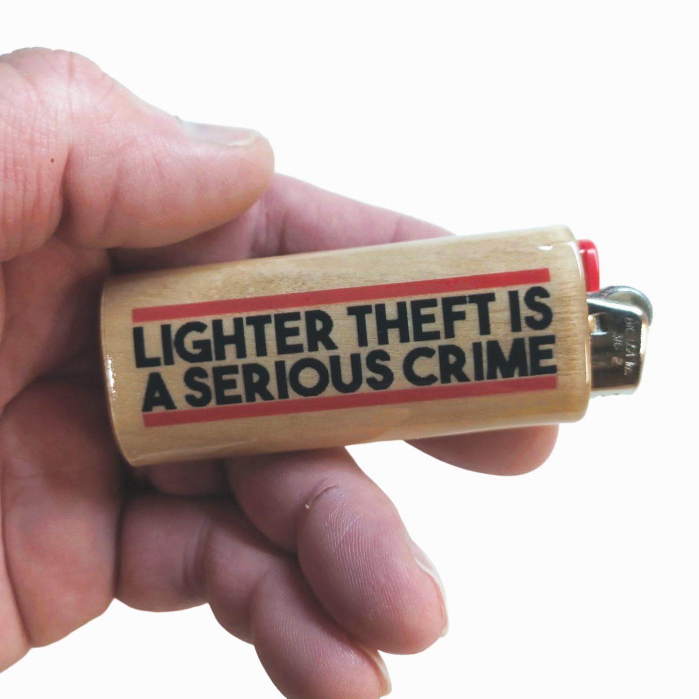 Lighter Theft is a Serious Crime Fits Bic Lighters Wood Holder Cover Sleeve Case